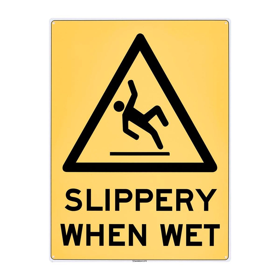 Sandleford Slippery When Wet Sign - 450 x 600mm - Yellow/Black - Polypropylene - SuperSaverAU - view 1