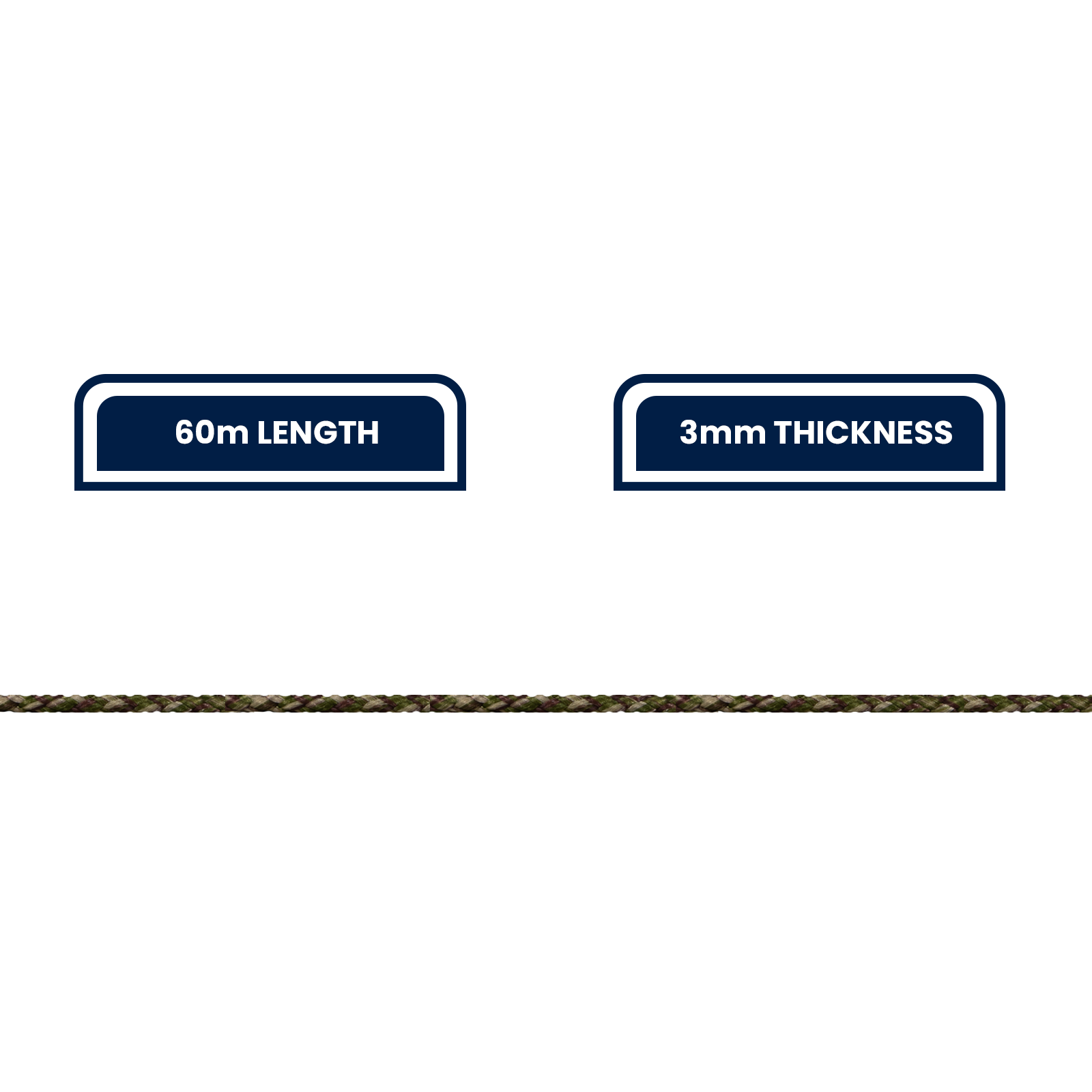 Grunt 3mm x 60m Camo Army Cord, Camouflage Polypropylene Multi-Filament, 100kg Break Strength
