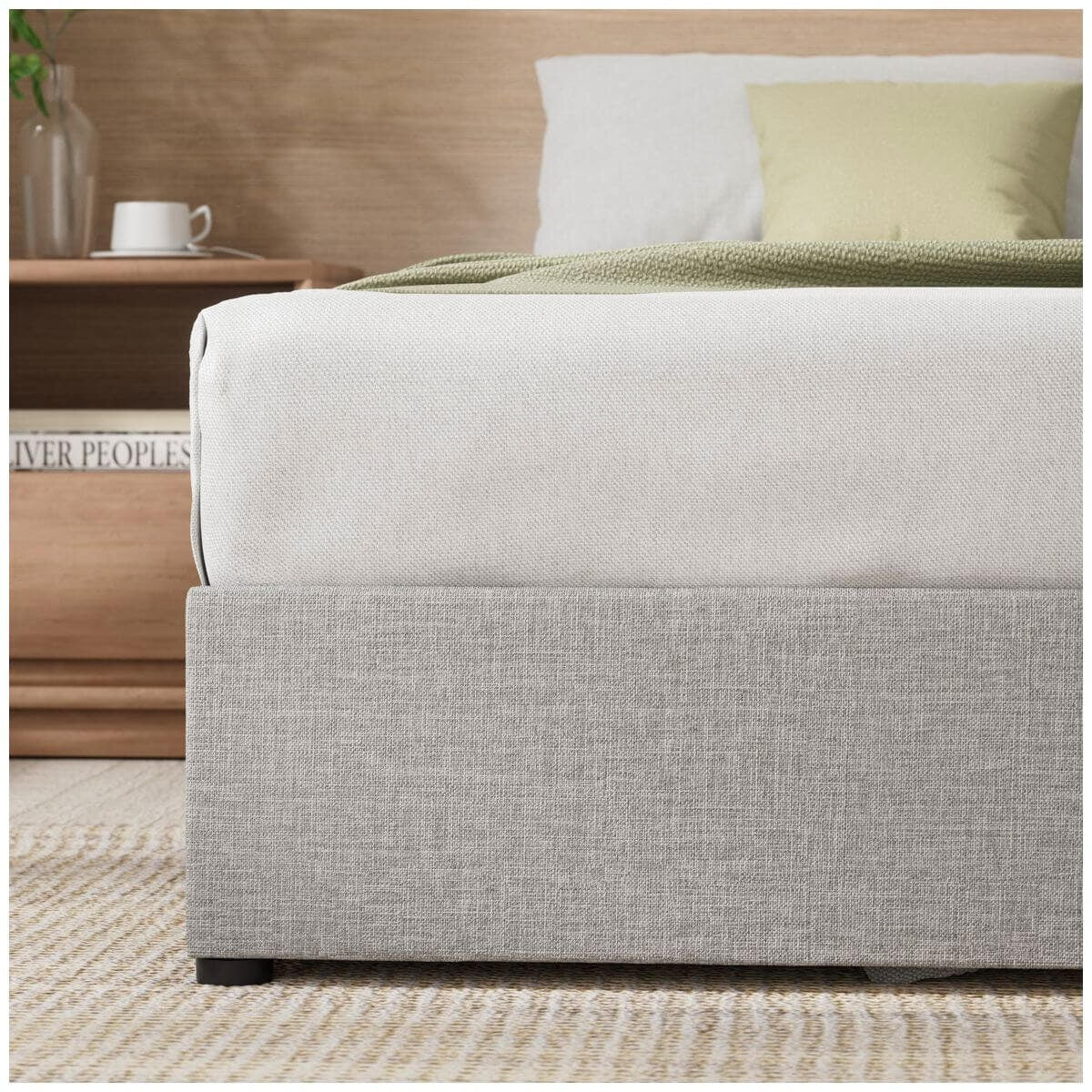Zinus Double Gas Lift Bed Base - Light Grey Upholstered Finish, Hidden Under-Bed Storage - AU-FPPPL1ZC-11D