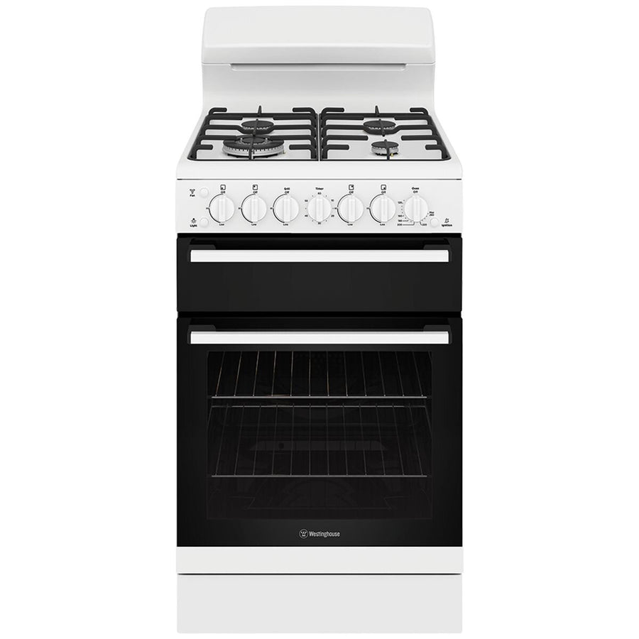 Westinghouse 54cm Freestanding Gas Stove - White, Wok Burner, Fan Bake Oven, 60 Minute Timer - WLG512WCH