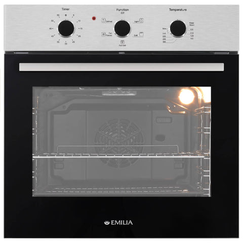 Emilia 60cm Stainless Steel Multifunction Electric Oven - 67L, 5 Functions, 10A Plug and Lead - EMRENT65E