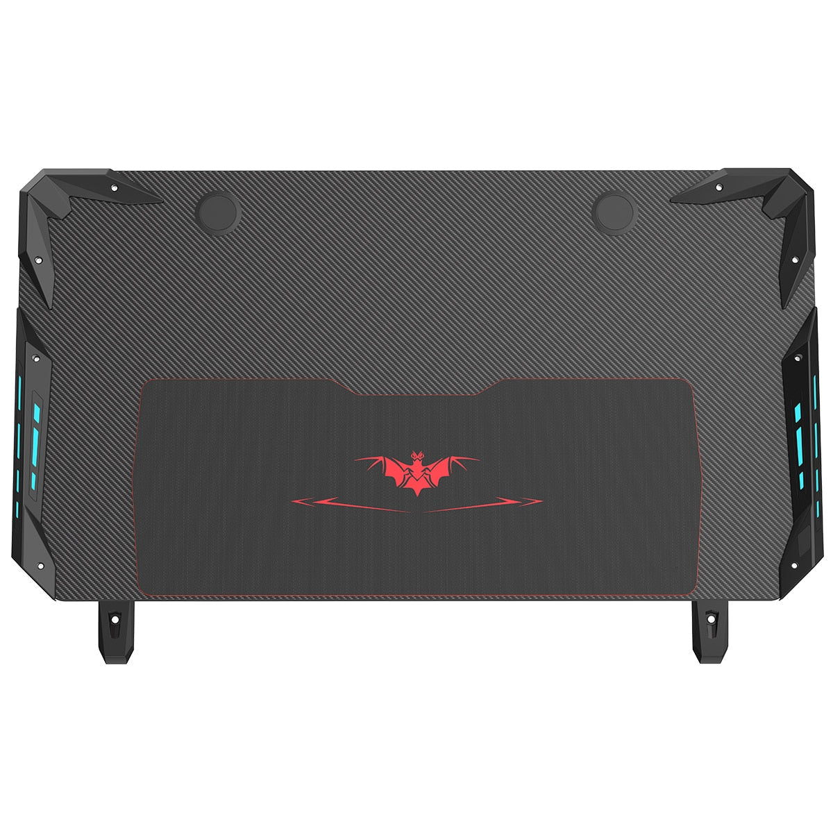 Eureka Ergonomic Z1-S Gaming Desk with Blue LED Lights, Carbon Fibre Texture, Controller Stand, Cup Holder, Headphone Hook