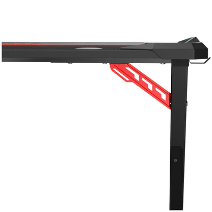 Eureka Ergonomic Z1-S Gaming Desk with Blue LED Lights, Carbon Fibre Texture, Controller Stand, Cup Holder, Headphone Hook