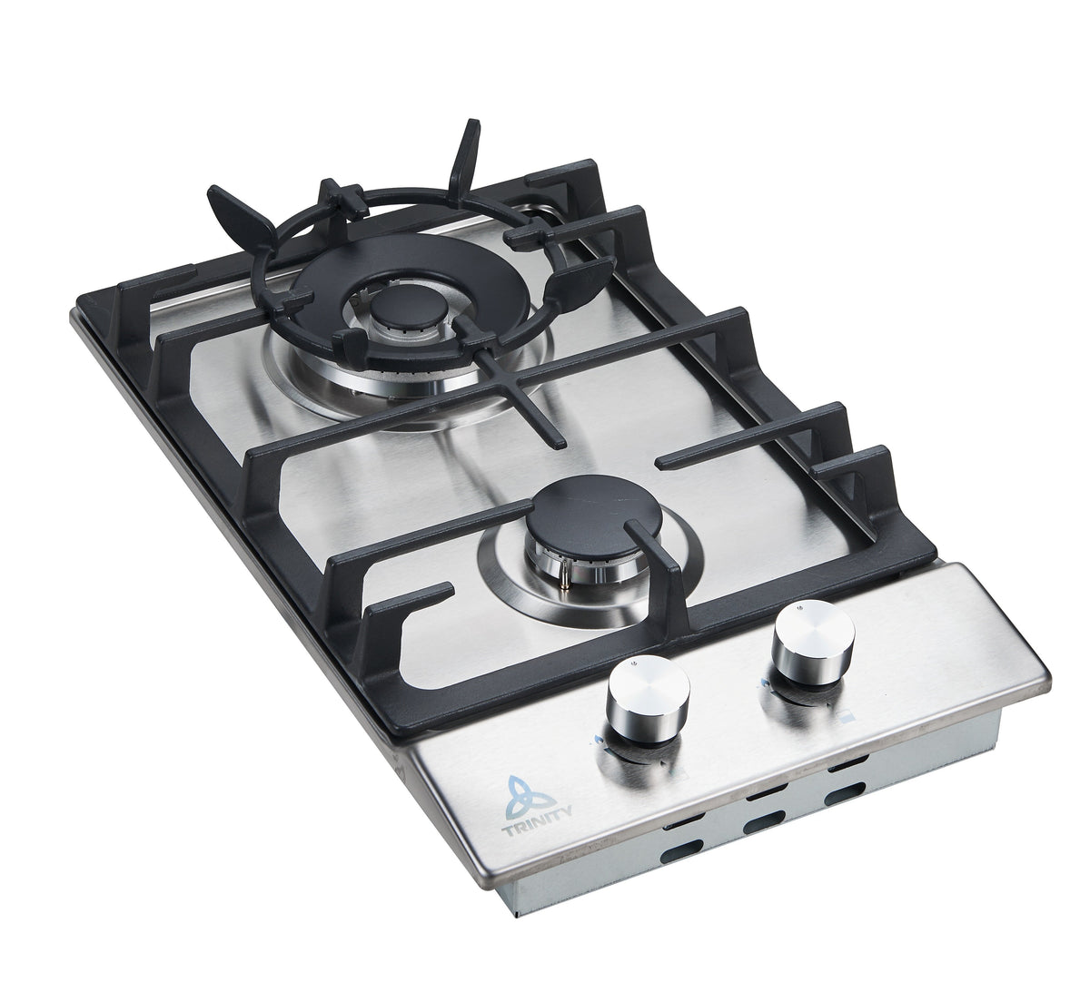 Trinity 30cm 2 Burner Gas Cooktop - Stainless Steel - Wok Burner - Front Controls - TRG302SS