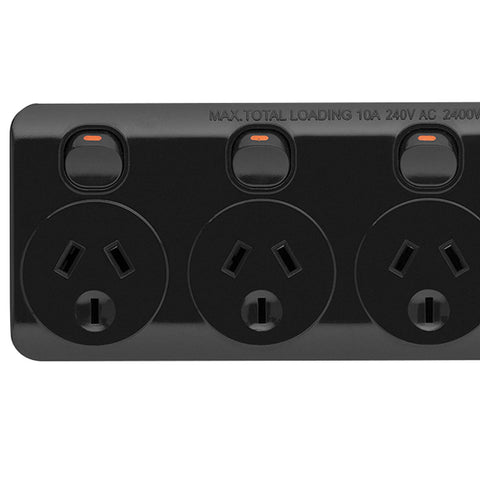 Arlec 4 Outlet Surge Protected Powerboard 350 Joule Black