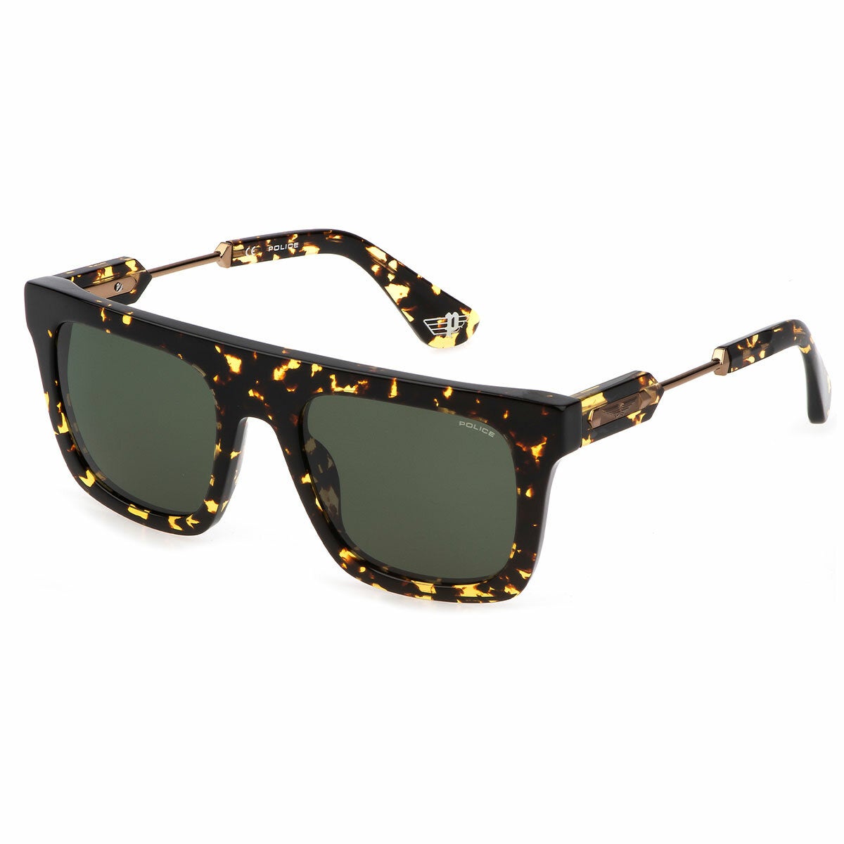 Police Mens 53mm Sunglasses Havana Acetate Square Frame Green Lens SPLF71 53781Y