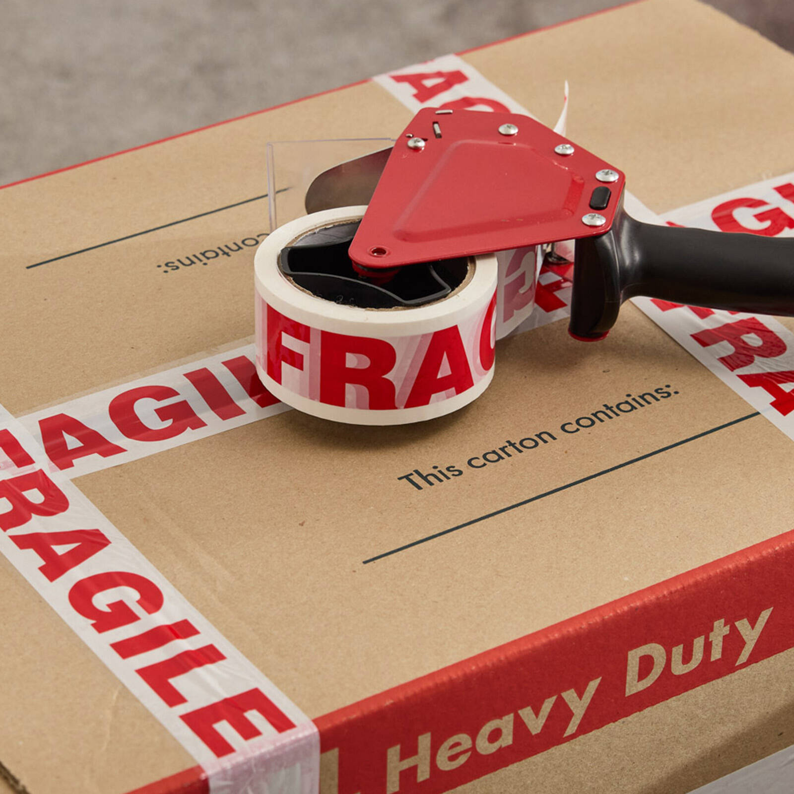 Wrap & Move Fragile Warning Tape - 48mm x 66m White/Red BOPP Packing Tape