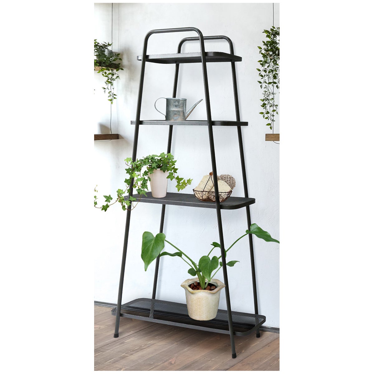 Takasho Black Steel Plant Stand 4 Tier Powder Coated Indoor and Outdoor