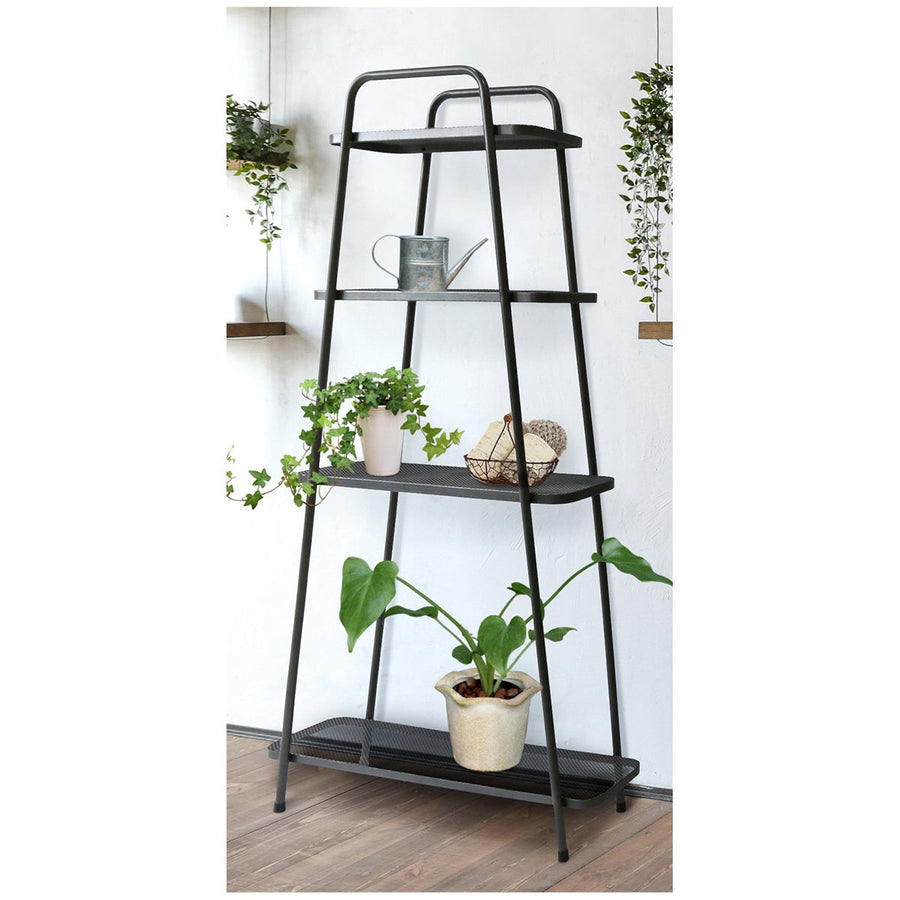 Takasho Black Steel Plant Stand 4 Tier Powder Coated Indoor and Outdoor