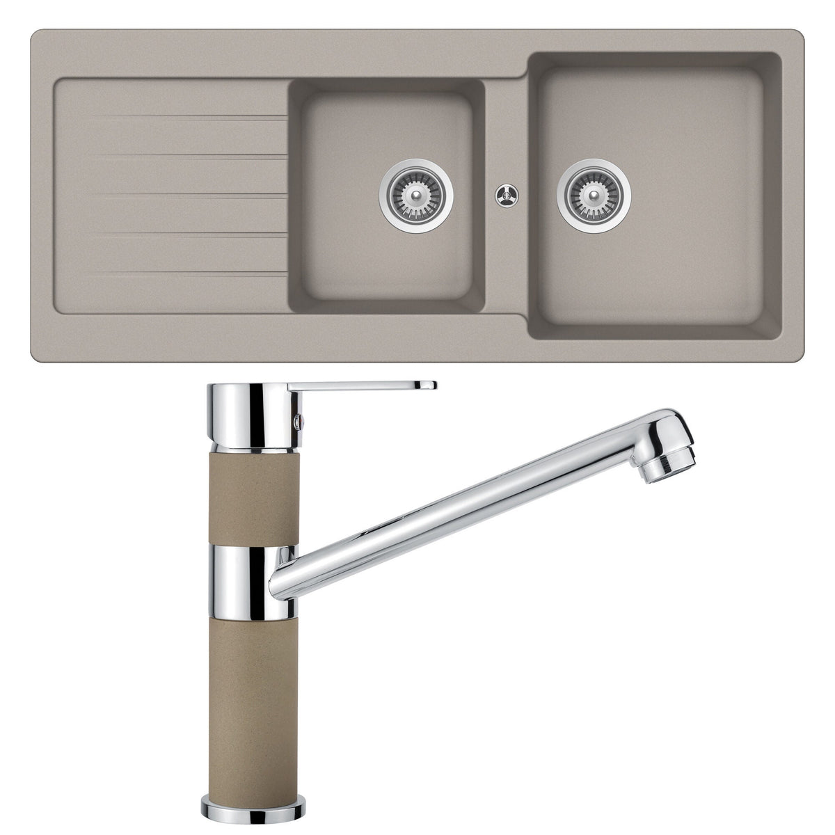 Abey 1 and 3/4 bowl undermount sink pack with left hand drainer and 4 star mixer - Concrete - TD200TC