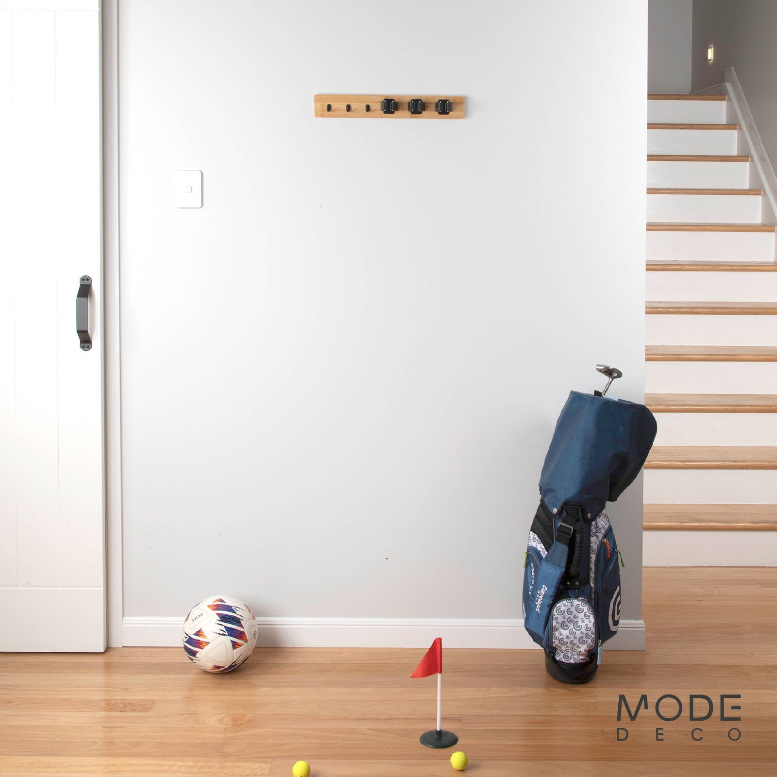 MODE 3 Hooks & 3 Grips On Bamboo Board Hook Rack 450mm Black