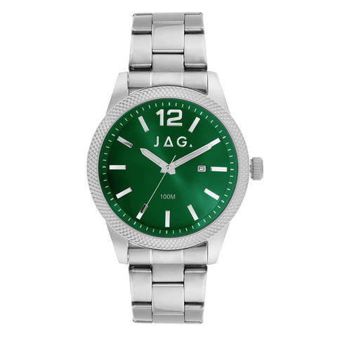 JAG Apollo Silver Stainless Steel Wristwatch Mens Quartz Green Dial J2902A