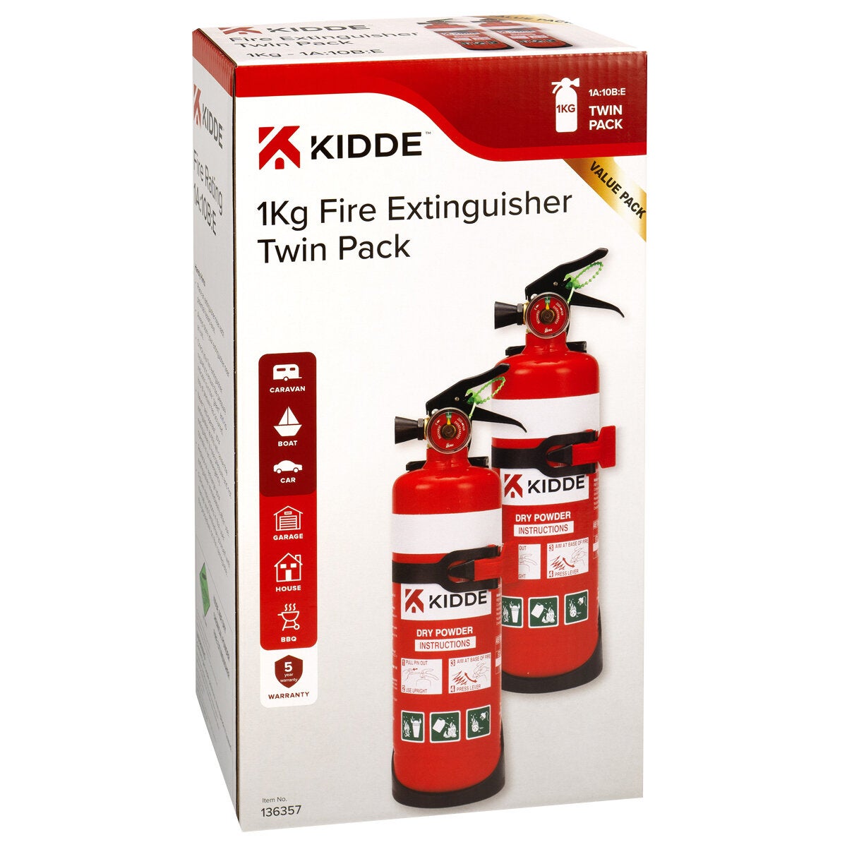 Kidde ABE Dry Powder Fire Extinguishers 1kg 2 Pack With Vehicle Bracket — image 2