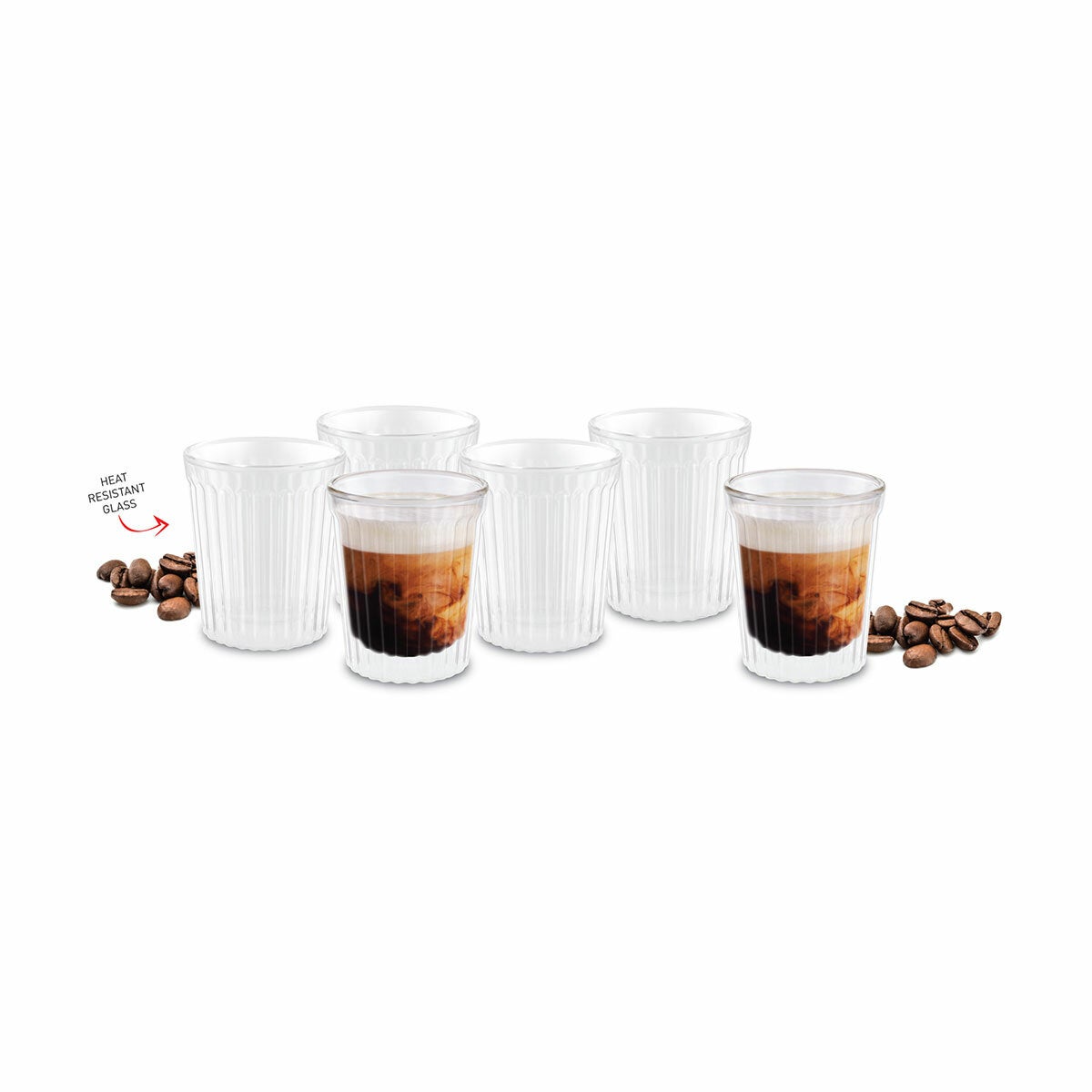 Avanti 6 Pack Coffee Glasses 250ml Double Wall Borosilicate Rigato Ribbed — image 3