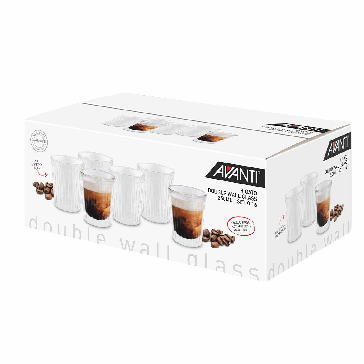 Avanti 6 Pack Coffee Glasses 250ml Double Wall Borosilicate Rigato Ribbed — image 4
