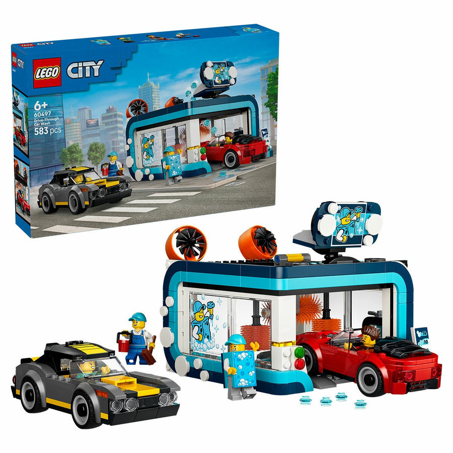 LEGO Drive Through Car Wash City Playset With 2 Toy Cars Ages 6 Plus 60497