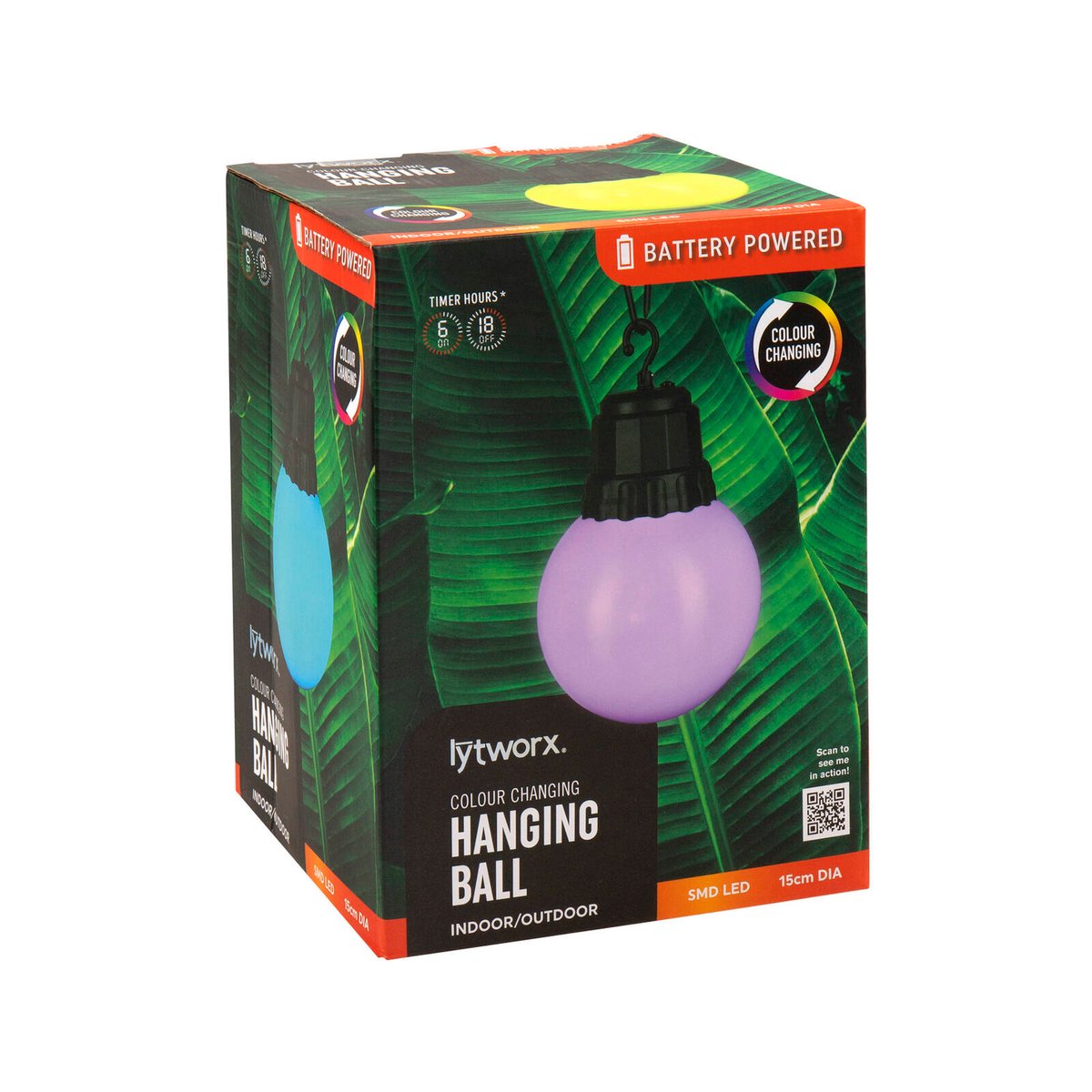Lytworx Colour Changing Hanging Ball Light - 15cm - Battery Operated - IP44 - SuperSaverAU - view 1