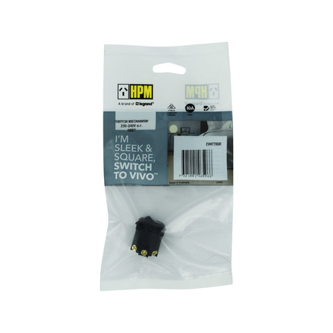 HPM VIVO Rocker Switch Mechanism, Grey 10A 240V 1 Gang SPDT Indoor