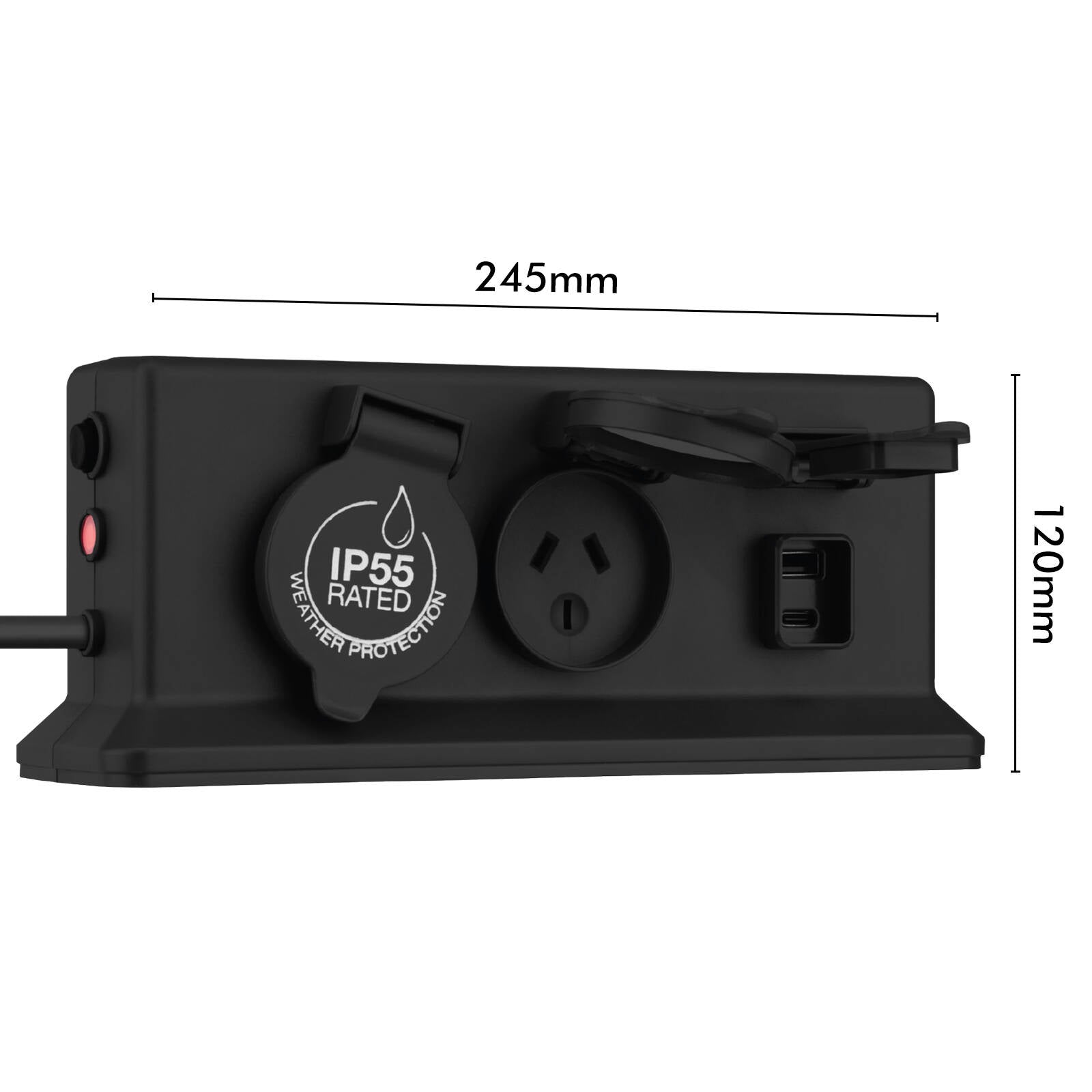Arlec IP55 4 Outlet Weatherproof Powerboard with PD20W USB-A & USB-C, Dark Grey PB34BUPD