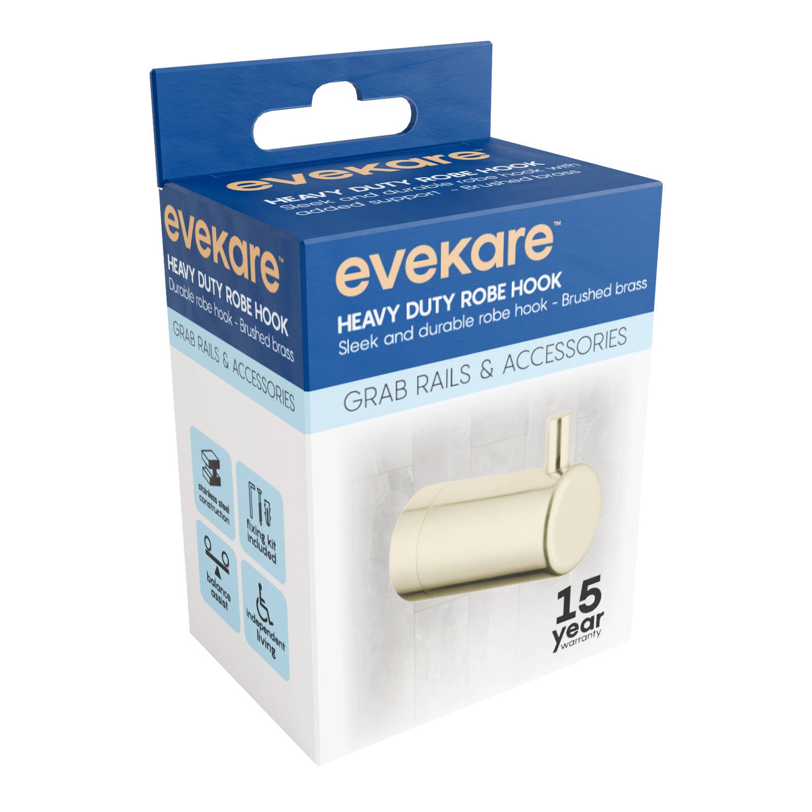 Evekare Brushed Brass Heavy Duty Robe Hook, Brass Construction