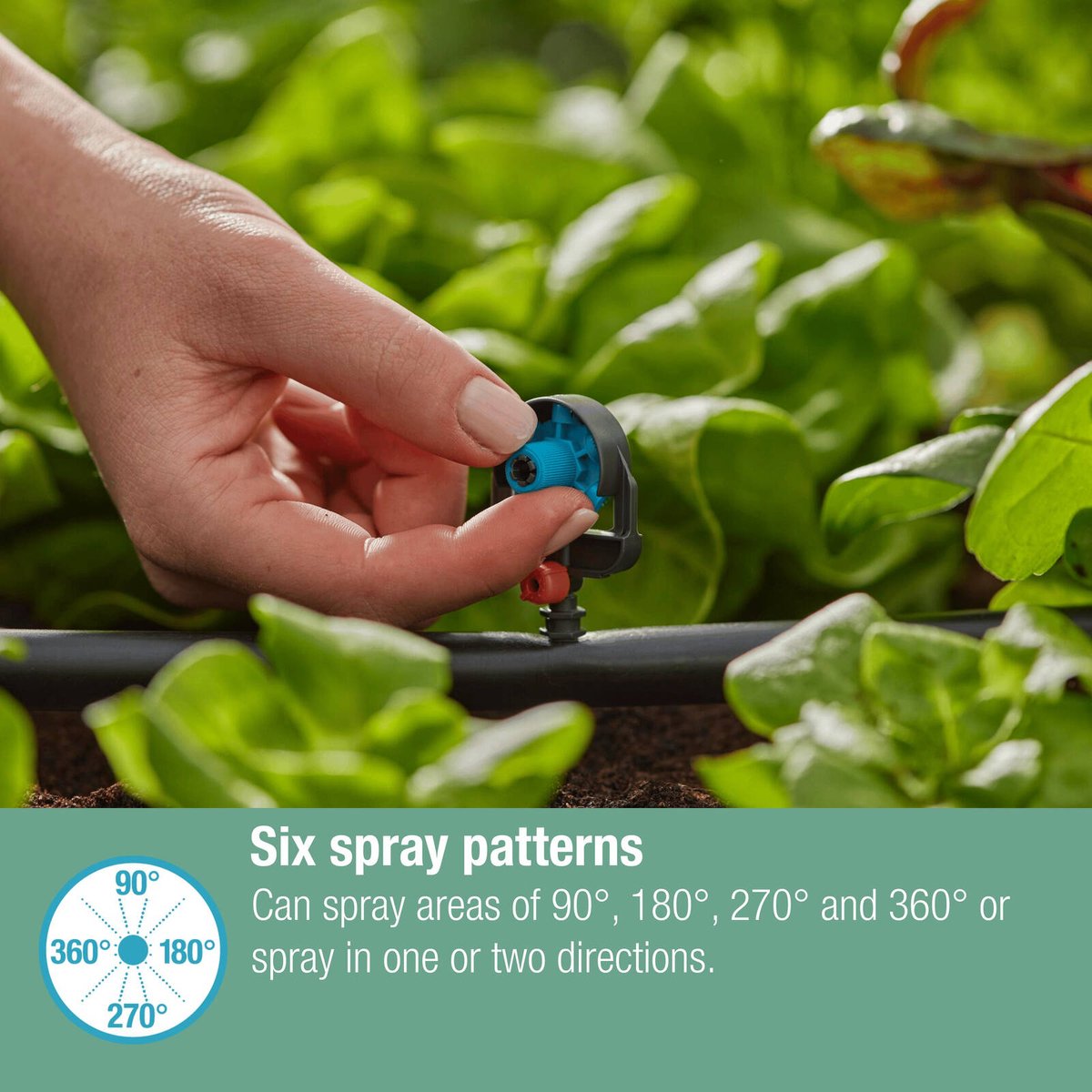 Gardena Micro Irrigation Spray Nozzle - 6 in 1 - 2 Pack - Adjustable 90°-360° - Black/Turquoise - SuperSaverAU - view 4