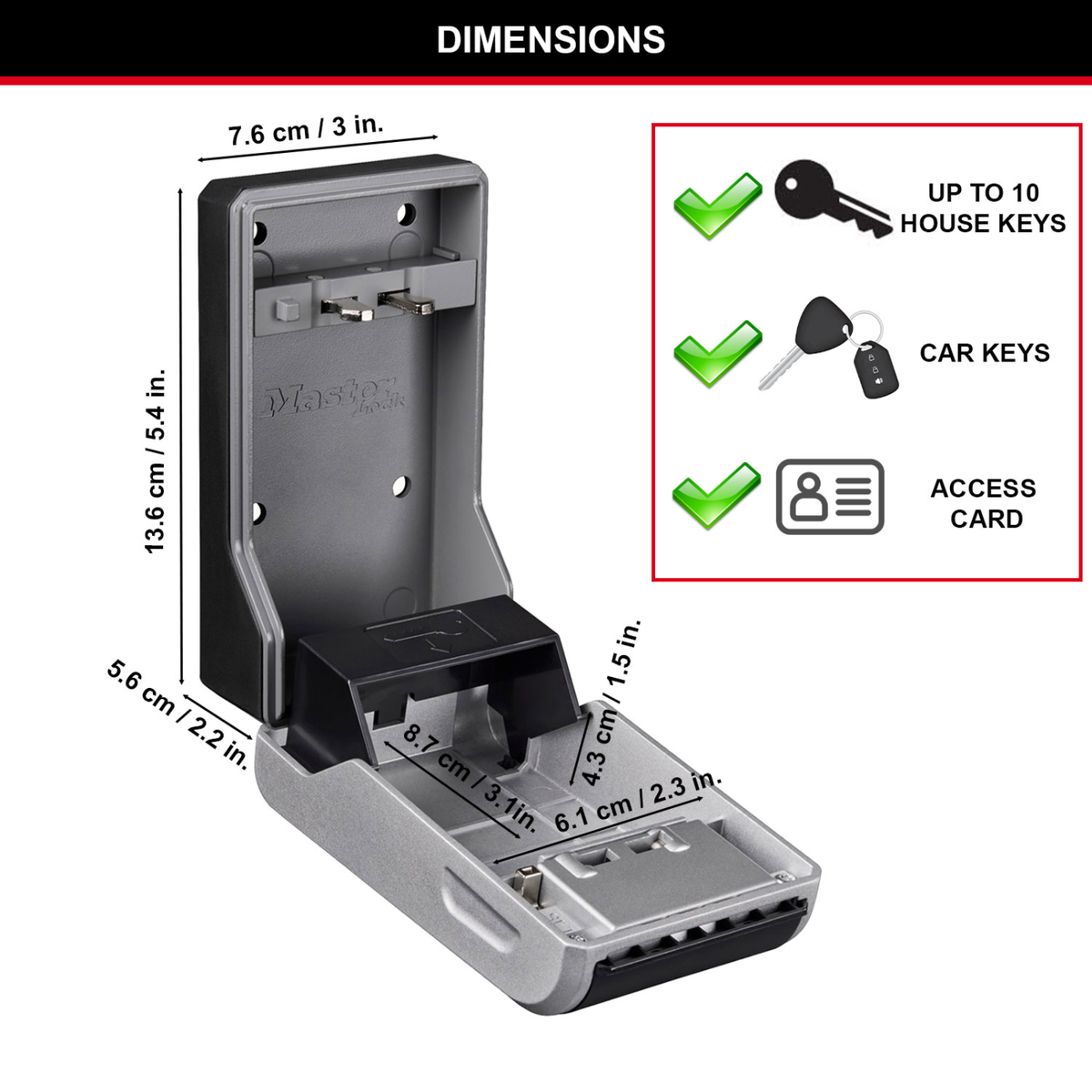 Master Lock Wall Mount Key Safe - 10 Keys - 76mm x 136mm - Durable Steel - SuperSaverAU - view 4