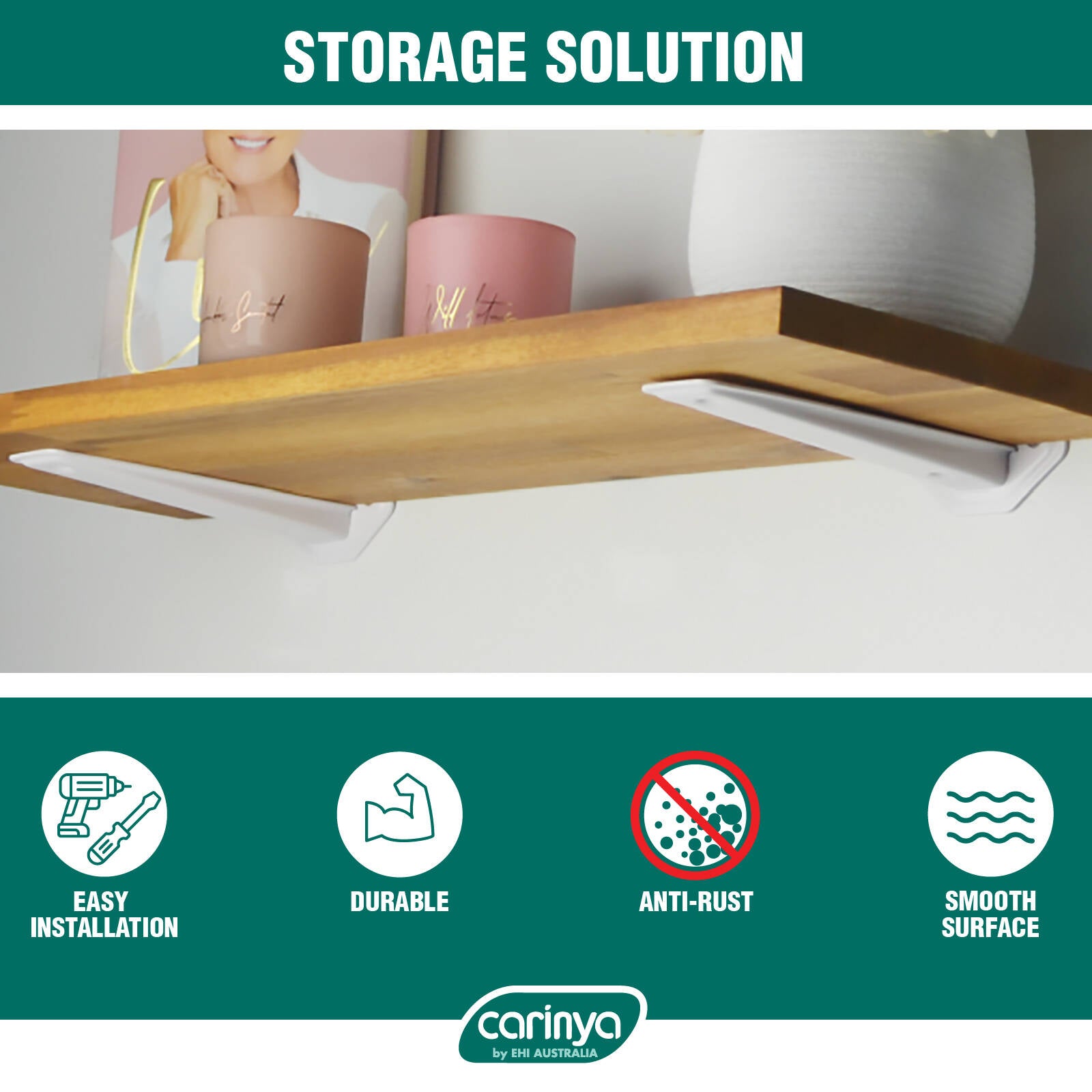 Carinya 189 x 39mm White Powder Coated Steel Floating Shelf Bracket 50kg