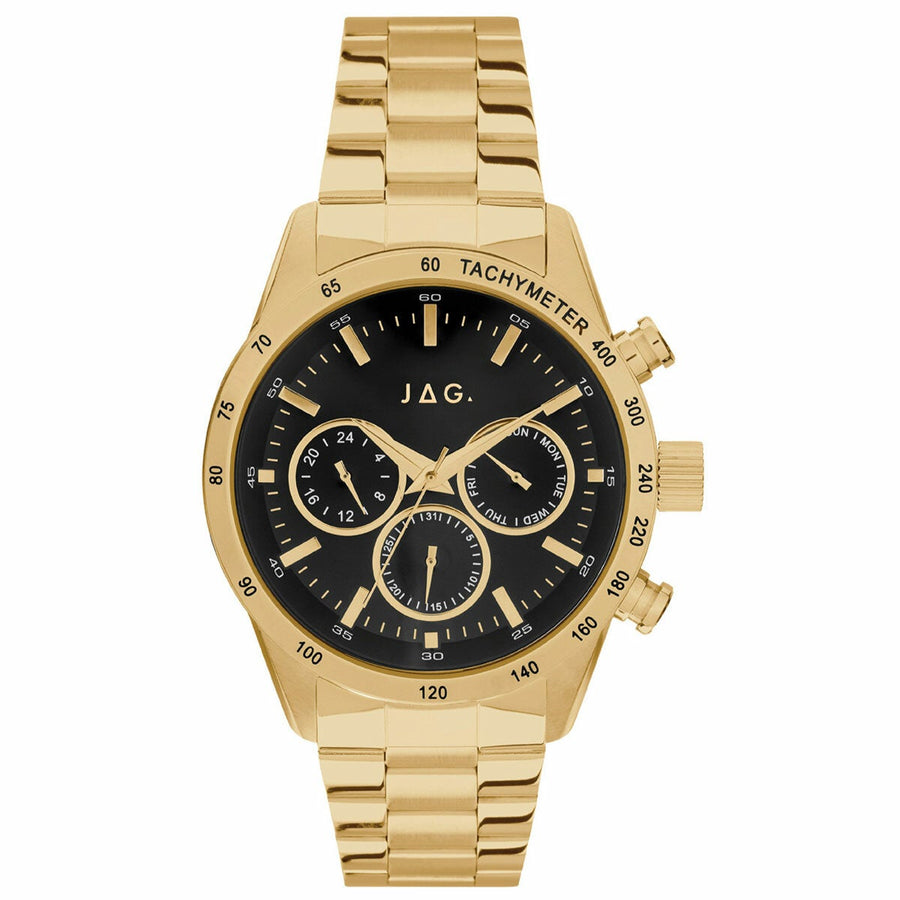 JAG Alain Gold Stainless Steel Wristwatch Mens Black Dial Chronograph J2330A