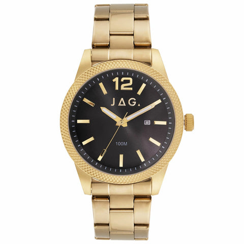 JAG Apollo Gold Stainless Steel Wristwatch Mens Quartz Black Dial J2904A