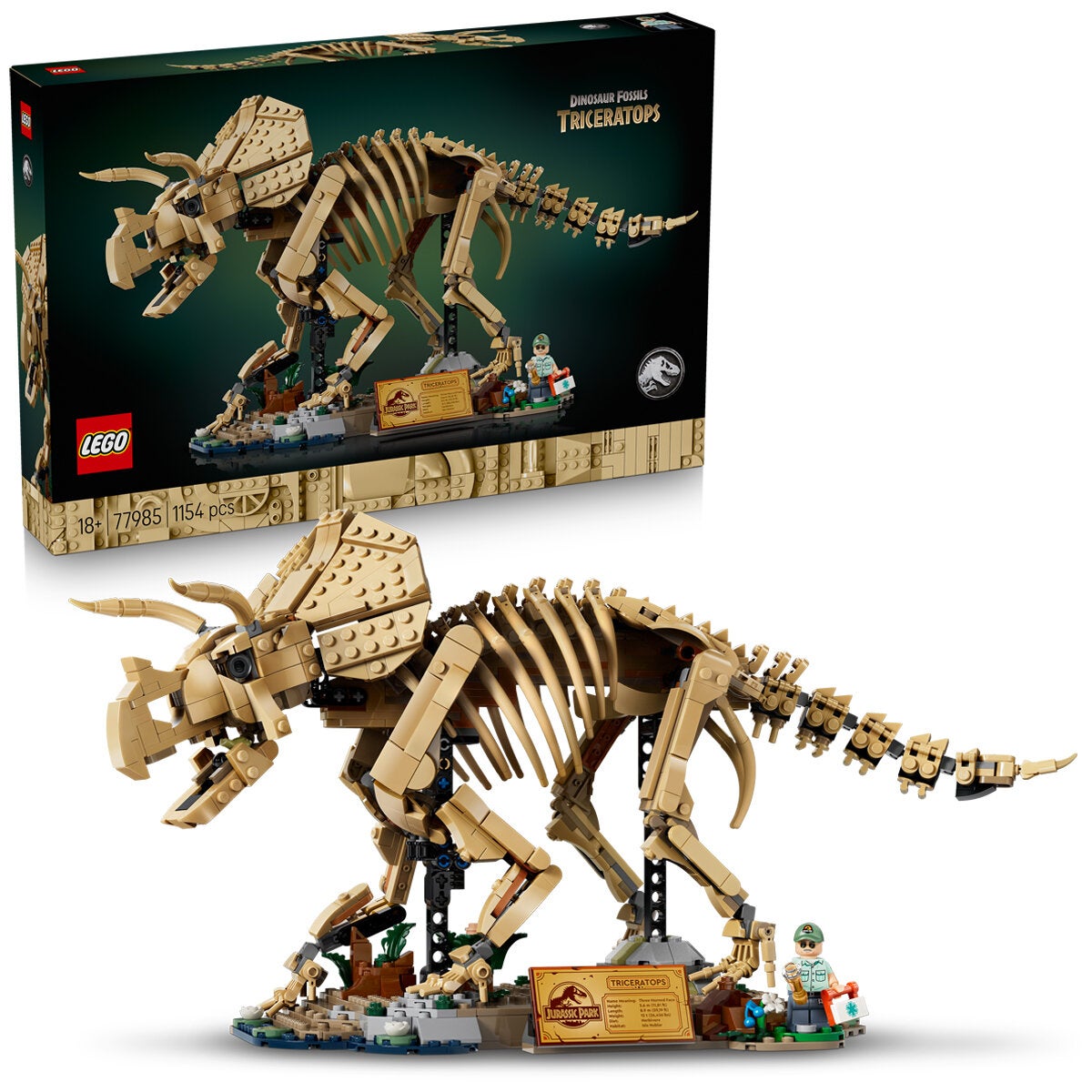 LEGO Triceratops Dinosaur Fossils Model Kit Jurassic World 1154 Pieces 77985