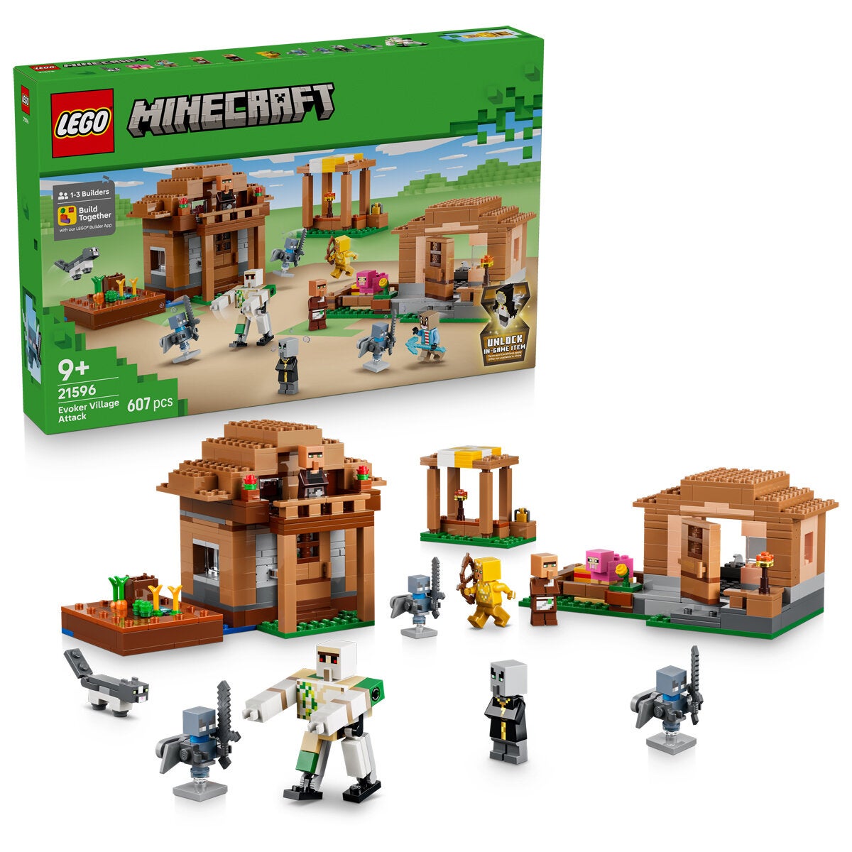 LEGO Evoker Village Attack Minecraft Construction Toy 607 Pieces 21596