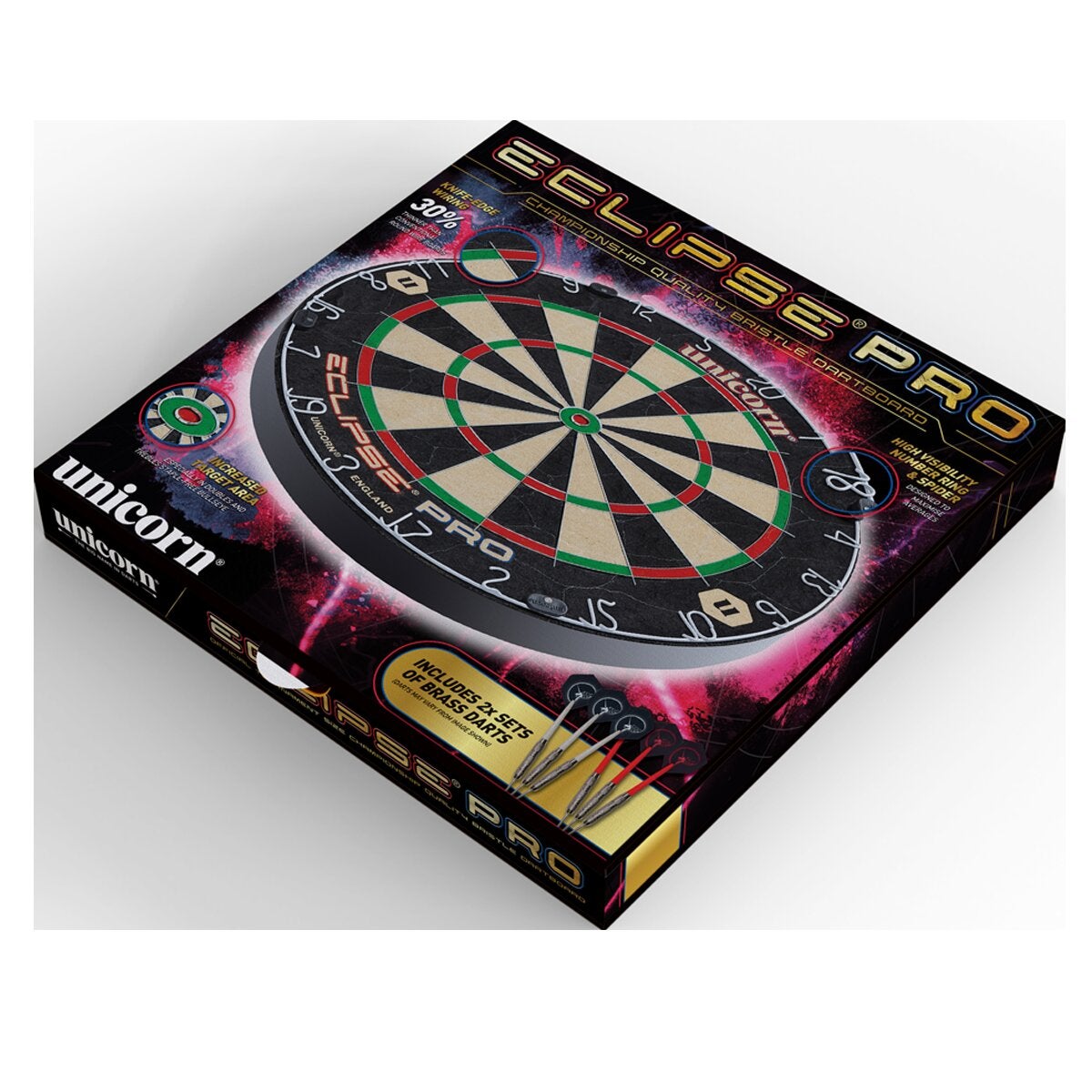 Unicorn Eclipse Pro Dart Board Set Self Healing Sisal Bristle 2 Sets Of Darts — image 3