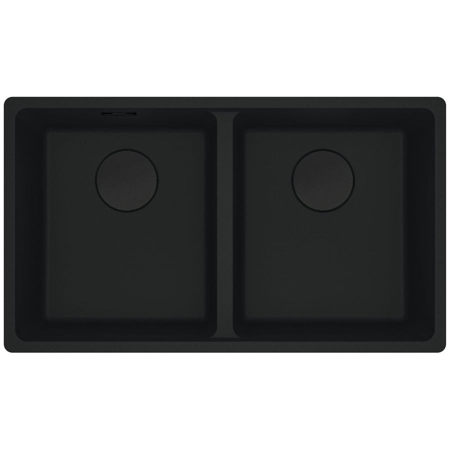 Franke 753mm Wide Double Bowl Undermount Sink - Matte Black Granite - Extension Drainer - MRG120-35MB-FPC