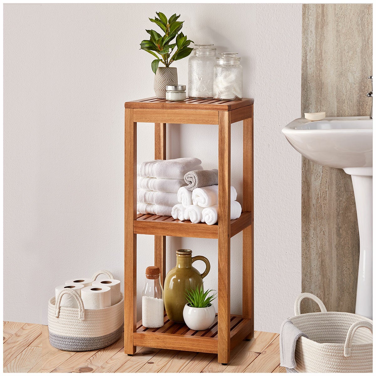Mesa Solid Acacia Wood Storage Shelving Unit 3 Tier 49.9kg Capacity — image 4