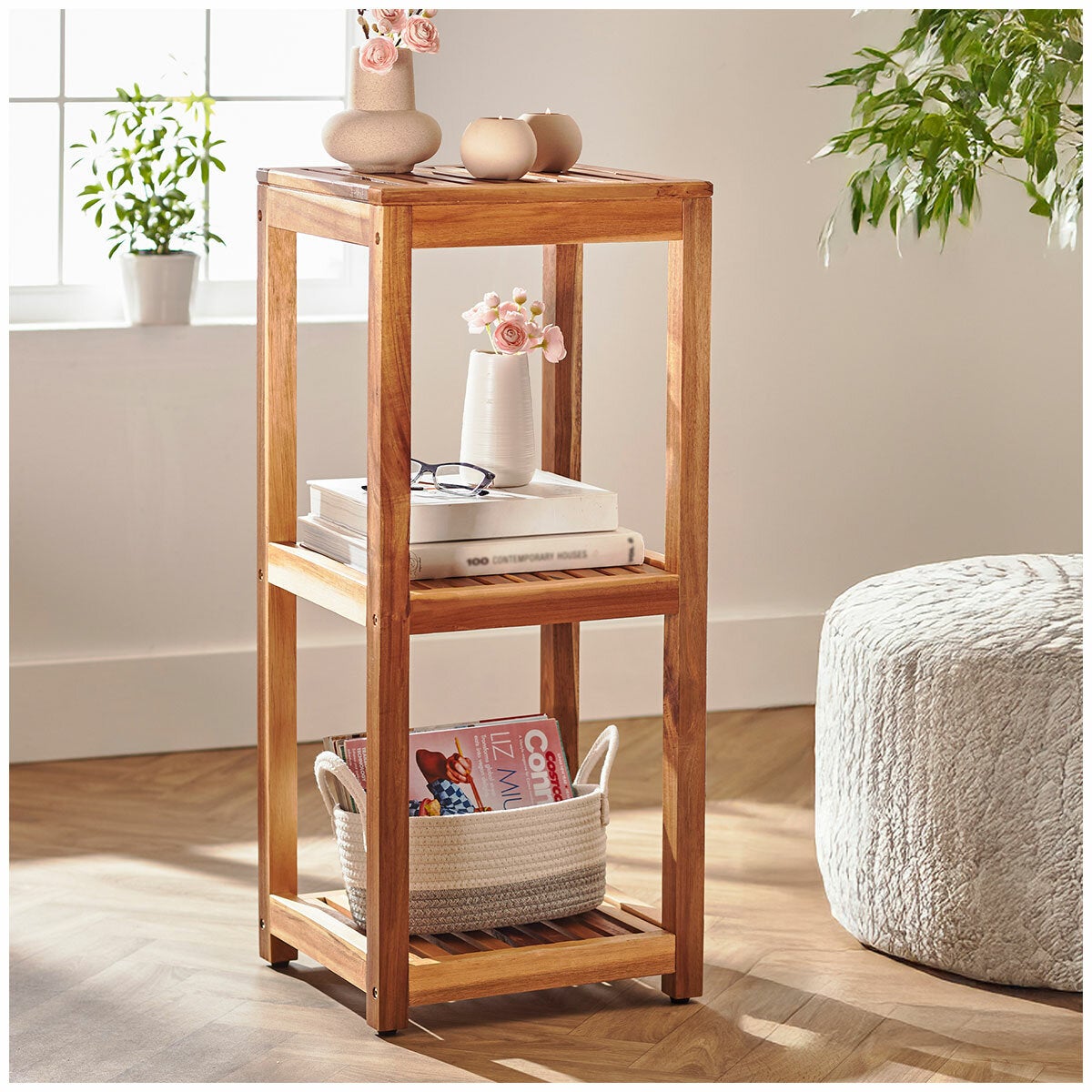 Mesa Solid Acacia Wood Storage Shelving Unit 3 Tier 49.9kg Capacity — image 2
