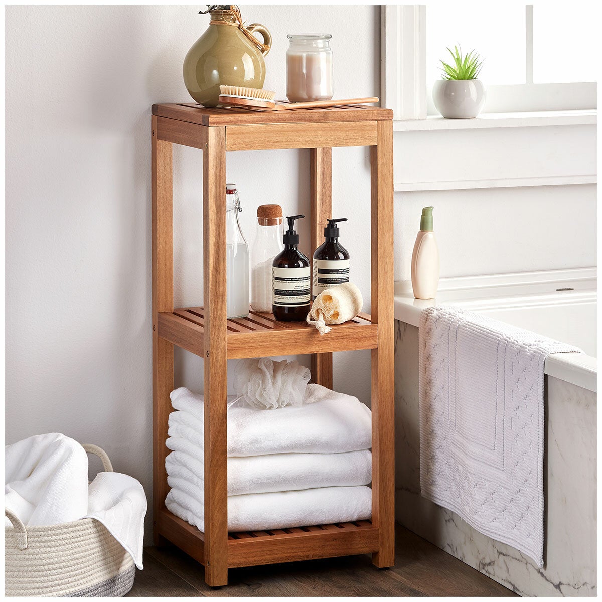 Mesa Solid Acacia Wood Storage Shelving Unit 3 Tier 49.9kg Capacity — image 3