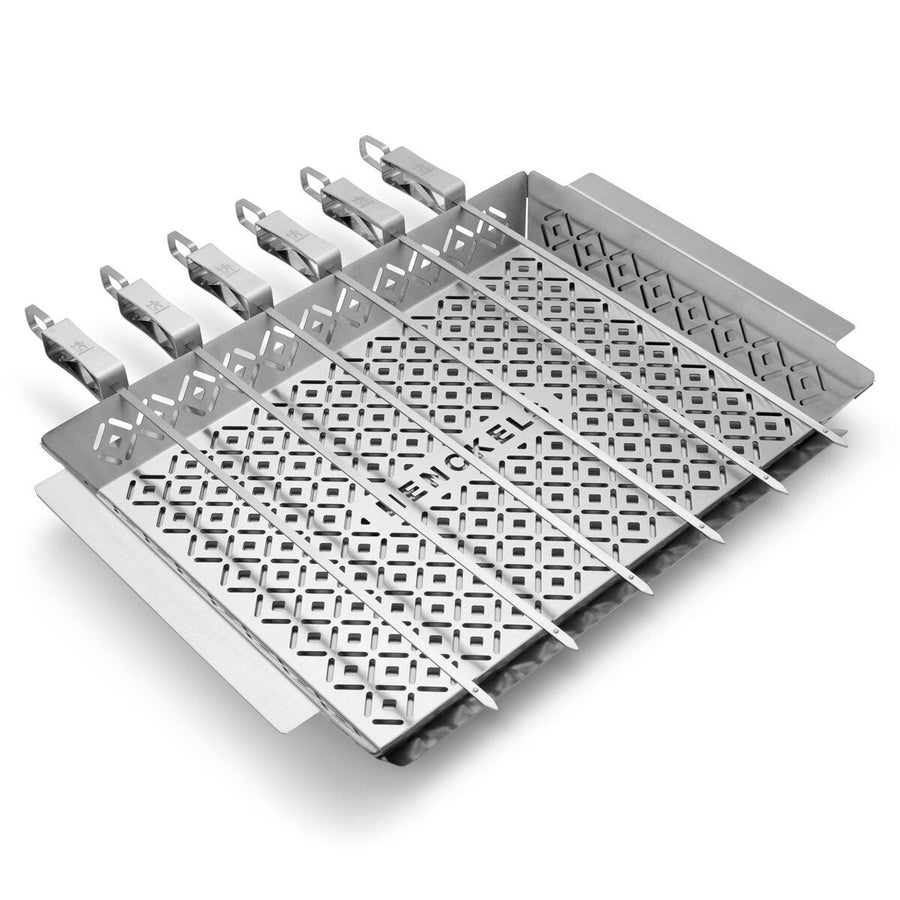 Henckels Stainless Steel Grill Basket Tray And Skewer Set 8 Piece Dishwasher Safe