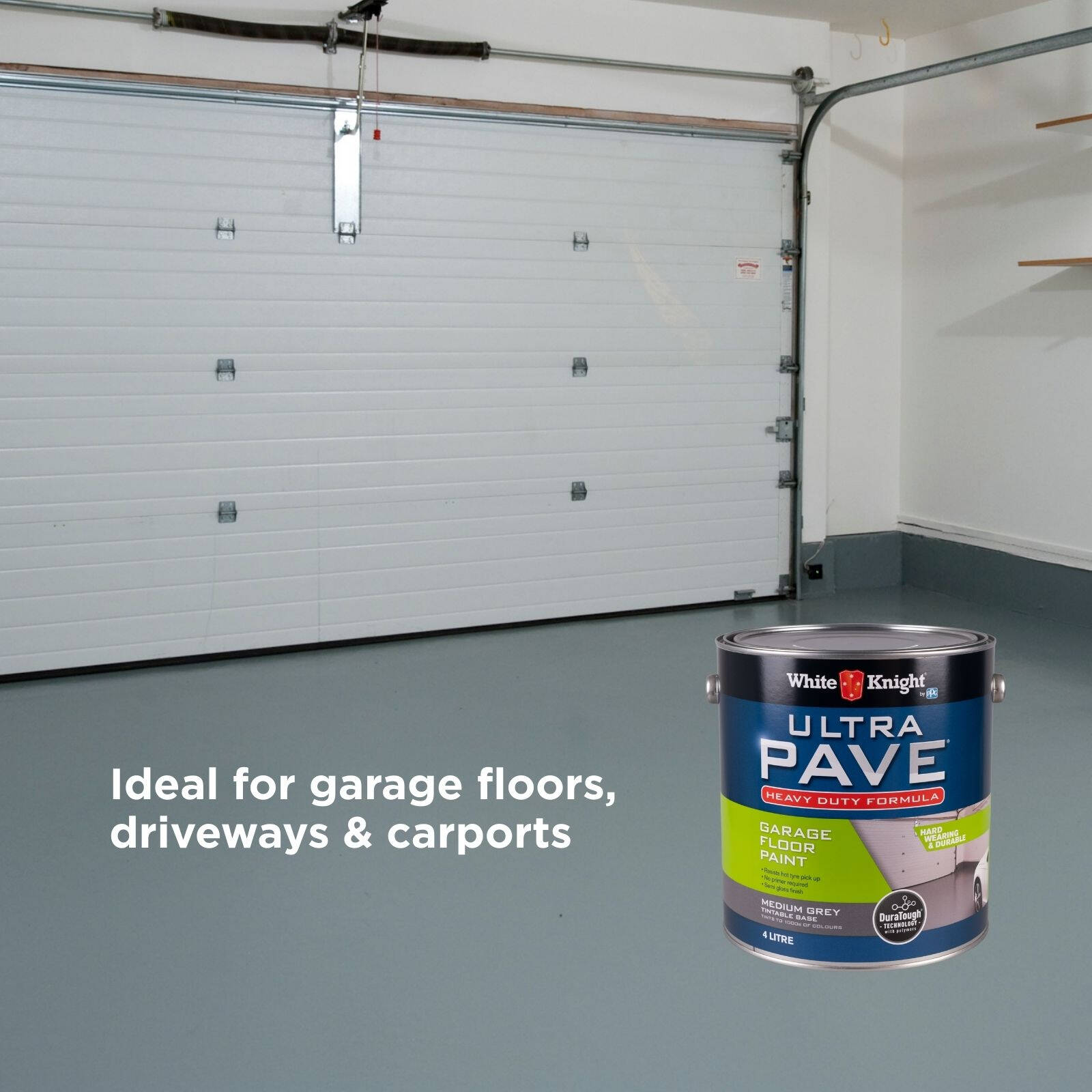 White Knight Ultra Pave 4L Medium Grey Heavy Duty Garage Floor Paint - UV Resistant, 16m2/L