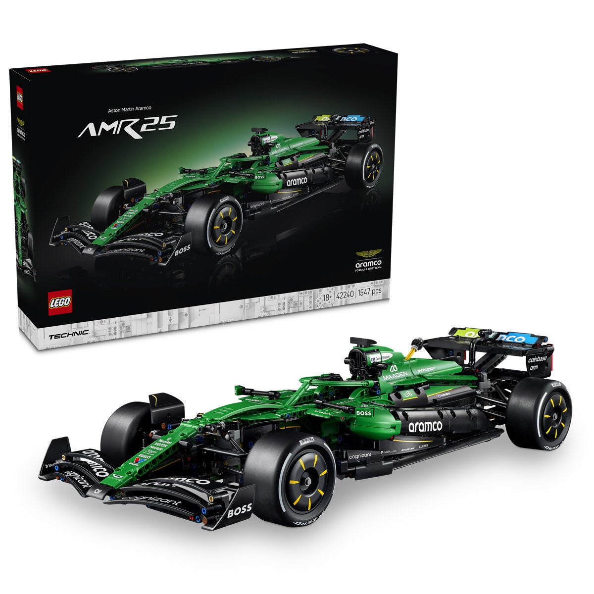 LEGO Aston Martin Aramco AMR25 Technic F1 Race Car Model Kit 1547 Pieces 42240