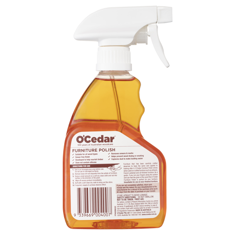 O'Cedar 400ml Furniture Polish Trigger Spray, Silicone-Free, Indoor & Outdoor