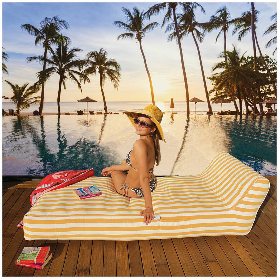 Spire Paradisus Inflatable Pool Lounger Yellow Stripe Olefin, 200kg Rated