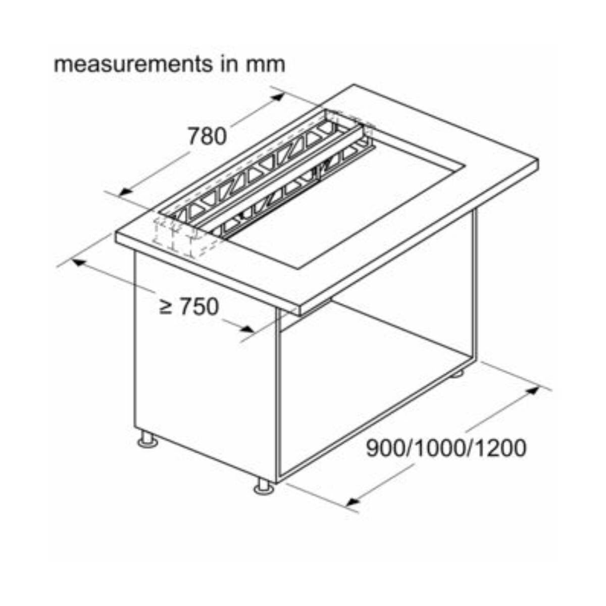 Bosch Rangehood Mounting Kit - 387mm Wide 1185mm Deep - 4.7kg Accessory - DSZ8WW1Y2