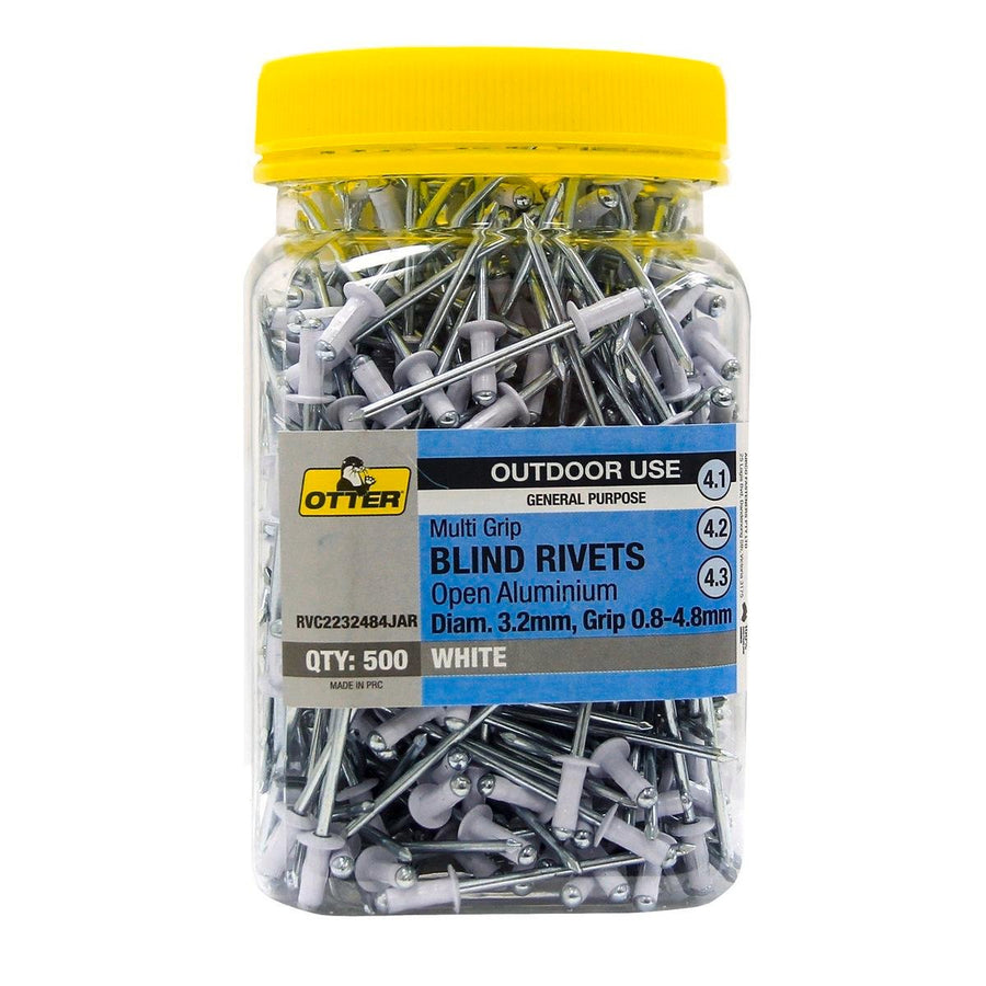 Otter Multi Grip Open Aluminium Blind Rivets 500 Pack 3.2 x 0.8-4.8mm White - SuperSaverAU - view 1