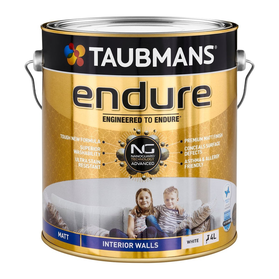Taubmans 4L White Matt Endure Interior Walls Paint - Water Based - 4L - Stain Resistant - Washable - SuperSaverAU - view 1