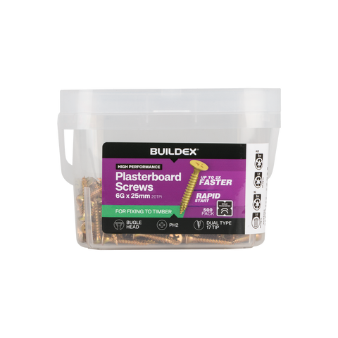 Buildex Plasterboard Screws - 6g x 25mm - Gold Passivated - 500 Pack - Self-Drilling - SuperSaverAU - view 1