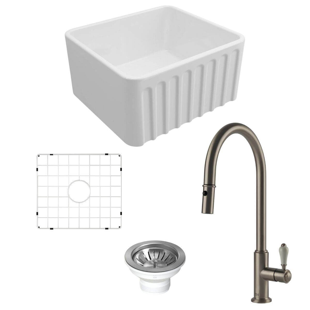 Turner Hastings Novi 50 Butler Sink Pack - Brushed Nickel Ludlow Pull Out Mixer Tap - PKG035