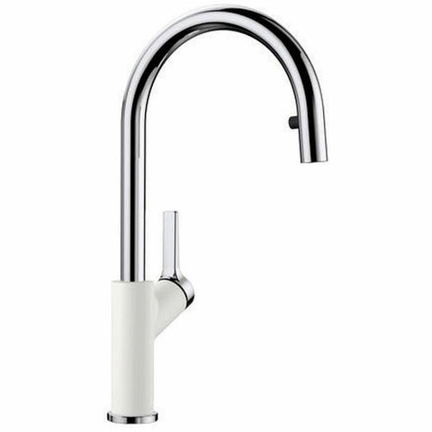 Blanco Carena Pull-Out Mixer Tap - White and Chrome - 190° Swivel High Arch Spout - CARENASW