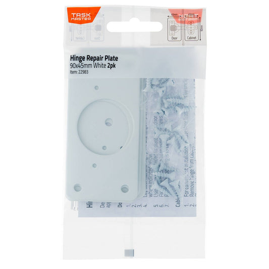 Taskmaster Hinge Repair Plate 2 Pack - 90 x 45mm - White - Easy Installation
