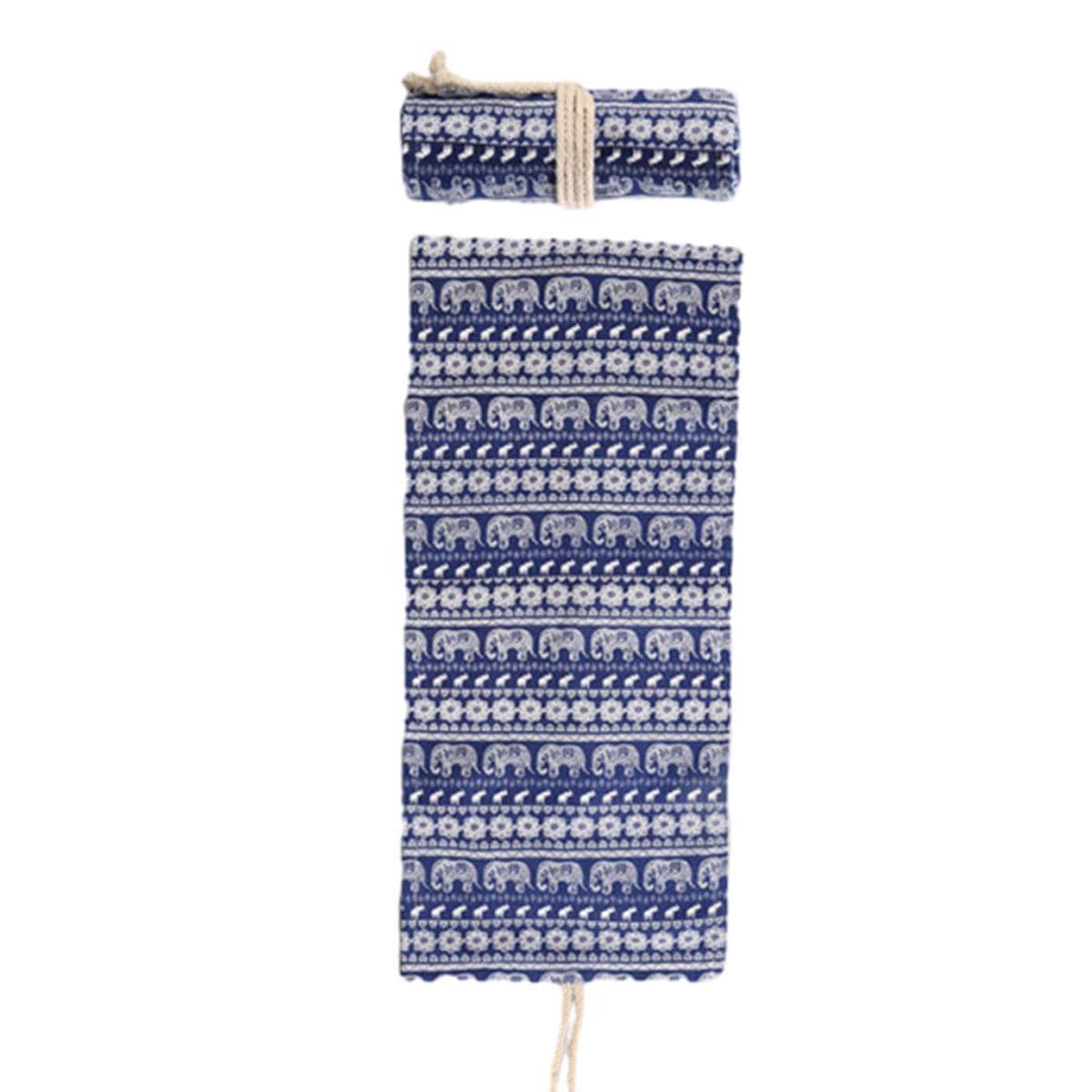 48-Hole Canvas Roll-Up Pencil Case - Elephant Print, 58 x 20 cm