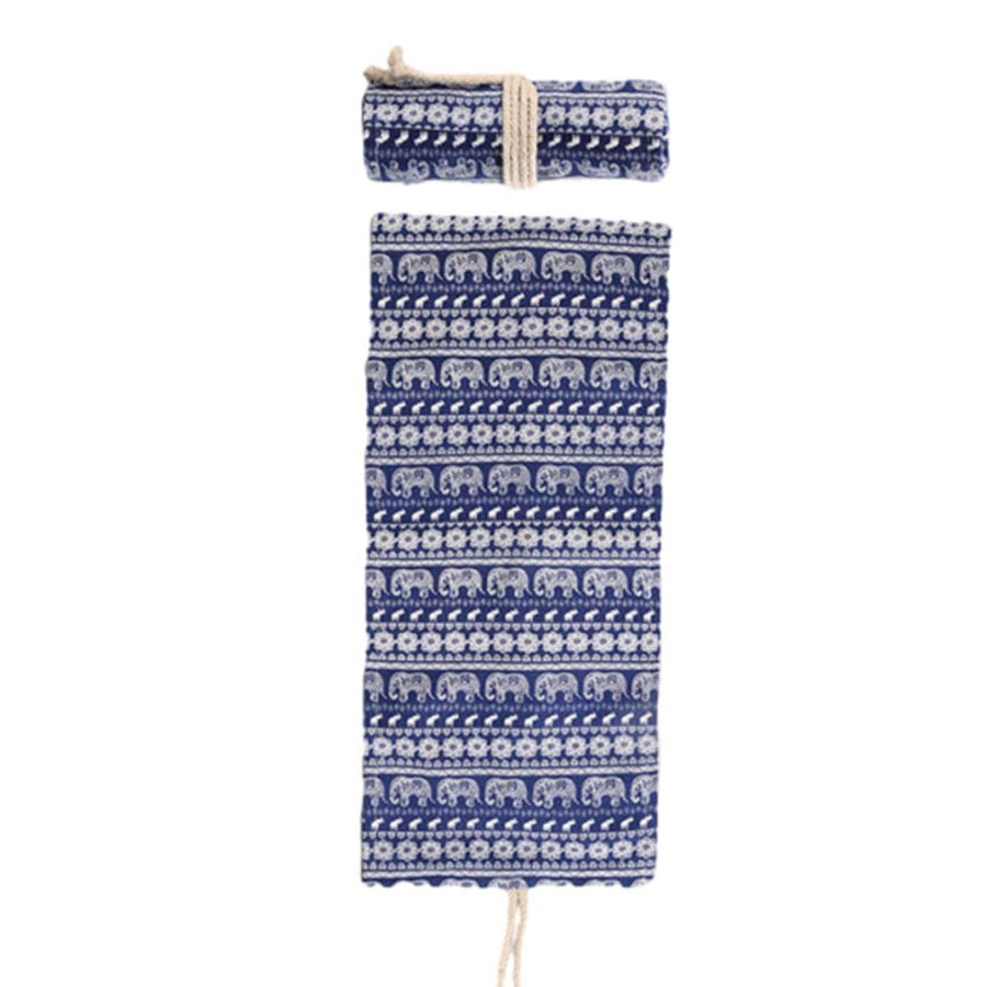 48-Hole Canvas Roll-Up Pencil Case - Elephant Print, 58 x 20 cm